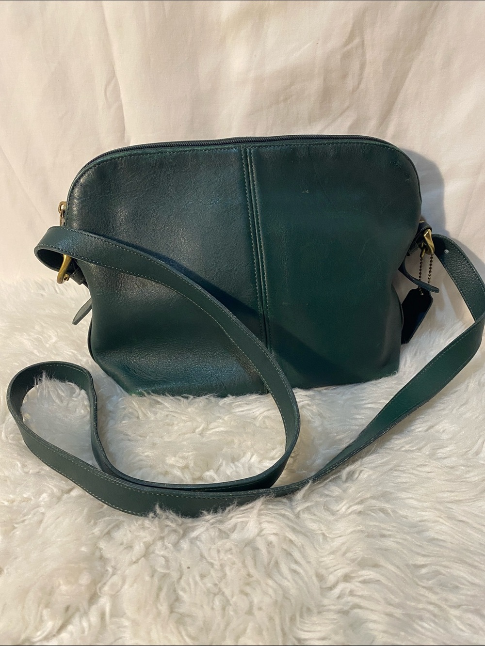 Vintage Coach Dark Green Leather Crossbody Bag